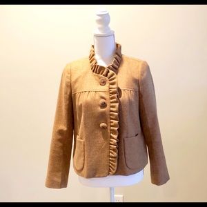 J. Crew Ruffle Blazer in Camel Wool Herringbone